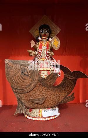 Vishnu in his incarnation as Matsya (fish) to save the sacred books ...