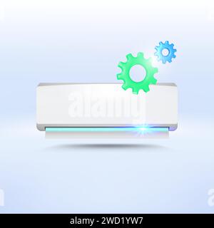 Air conditioner with gears. Service and repair. AC maintenance. 3D vector illustration. Stock Vector