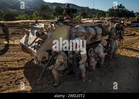 U.S. Army Reserve combat engineer Soldiers pull security at Fort Hunger Liggett, California. Stock Photo