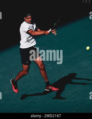 Melbourne, Australia, 18th Jan, 2024. Tennis player Lorenzo Sonego from Italy is in action during the 2024 Australian Open Tennis Grand Slam in Melbourne Park. Photo credit: Frank Molter/Alamy Live news Stock Photo