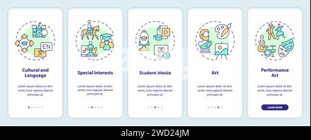 Walkthrough types of extracurricular activities with icons Stock Vector