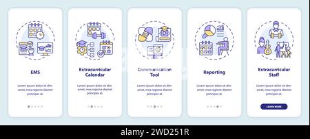 Walkthrough extracurricular management system with icons Stock Vector