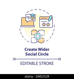 Thin line simple create wider social circle icon concept Stock Vector