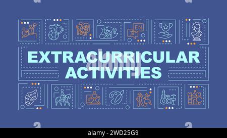 2D extracurricular activities text with creative line icons Stock Vector