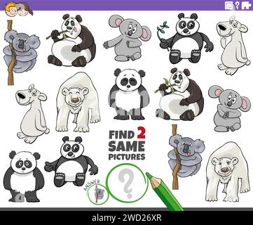 find two same cartoon wild animals educational task Stock Vector Image ...