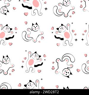 Seamless texture with cats on white background. Doodle Stock Vector