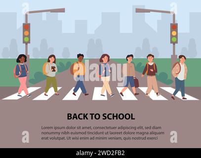Kids rules road. School people with traffic signs safety education how ...