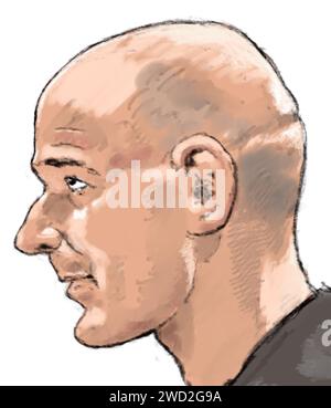 THE HAGUE - Close-up of court drawing of suspect Juanito V. from Belgium who is suspected of stabbing his 33-year-old girlfriend to death when she left a house on Frederik van Eedenlaan in Delft. ANP ALOYS OOSTERWIJK netherlands out - belgium out Stock Photo