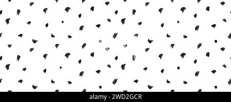 Dash pattern on white background. Wrapping paper with small black dots painted with a brush. Seamless simple minimal ornament. Abstract geometric Stock Vector