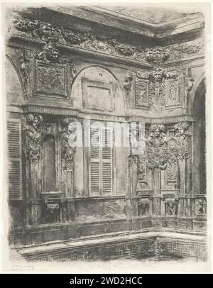 Courte of Palazzo Marino in Milan, Luigi Conconi, 1862 - 1886 print Part of the richly decorated facade in the courtyard of the Palazzo Marino in Milan. Italy paper etching / drypoint faÃ§ade of inner court. inner court of palace or 'hôtel' Stock Photo