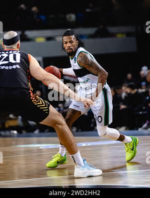 Joventut Badalona defeat London Lions in a tightly fought Eurocup game at the copper box arena, London on 17 January, 2024. Badalona,s Shannon Evans. copyright caroljmoir Stock Photo