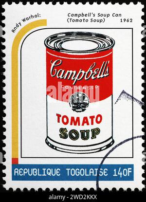 'Campbell's soup can' by Andy Warhol on postage stamp Stock Photo