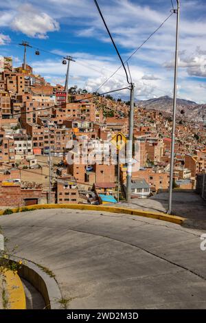 La Paz, Teleférico, cable car, Línea Naranja, orange line, public transport city center, Bolivia, 2024 Stock Photo