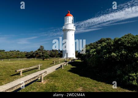 Famous Cape Schnack Lighthouse on Mornington Peninsula. Stock Photo