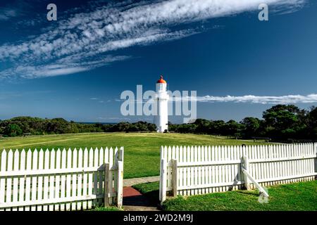 Famous Cape Schnack Lighthouse on Mornington Peninsula. Stock Photo