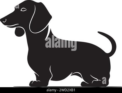 Dachshund, solid black silhouette, vector Illustration. Stock Vector