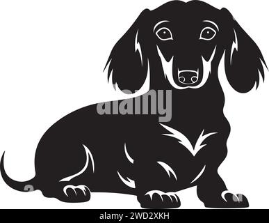 Dachshund, solid black silhouette, vector Illustration. Stock Vector