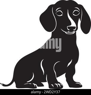 Dachshund, solid black silhouette, vector Illustration. Stock Vector