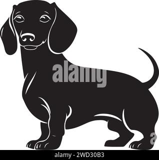 Dachshund, solid black silhouette, vector Illustration. Stock Vector