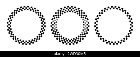 Circle checker frames. Round chess borders. Design for text for start, finish or winner. Pack of isolated elements on a white background. Stock Vector
