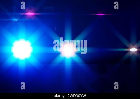 Bright multi-colored iridescent lights of stage lighting. Background scene, performance. Concert light. Stock Photo