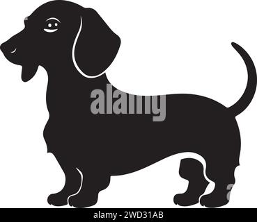 Dachshund, solid black silhouette, vector Illustration. Stock Vector