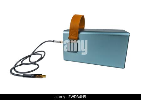 Large power bank (charging station) with USB cable, isolated on a white background. Mobile power supply Stock Photo