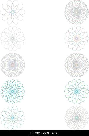 An abstract cut out transparent iridescent oval gradient star shape futuristic pattern design element bundle. Stock Vector