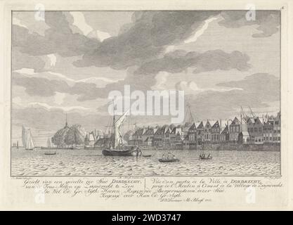 View of Dordrecht from Zwijndrecht, Robbert Muys, After Jan Arends, 1766 print View of Dordrecht from the Trasmolen in Zwijndrecht. On the left the tower of the Groothoofdspoort, in the foreground sailing ships and rowing boats. At the top right: A. Dordrecht paper etching city-view, and landscape with man-made constructions Dordrecht Stock Photo