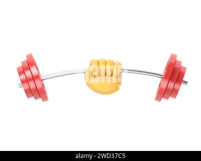 Strong concept. Barbell in hands icon. Hand of man holding a dumbbell. 3d illustration flat design. Weight lifting,train hard concept. Sports fitness Stock Photo