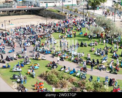 Isle of Wight,Scooter Rally drone,aerial Stock Photo
