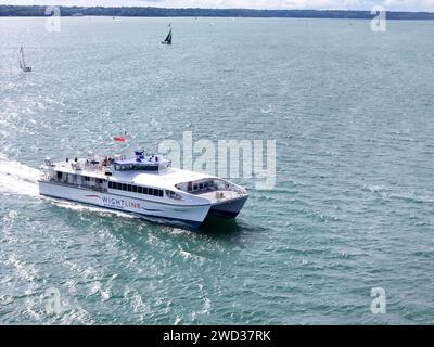 Wight Link ferry on Solent UK drone,aerial Stock Photo