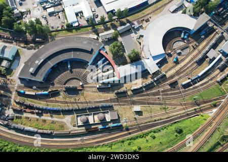 Railway turntable for locomotives aerial panorama landscape view ...