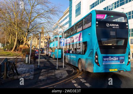 Bradford, UK, 18 January 2024, Bradford Interchange bus station remains closed following reports of damage on 04.01.2024. Buses waiting on Nelson Street ahead of departing on their services. Credit: Neil Terry/ Neil Terry Photography Stock Photo