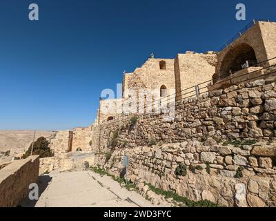Medieval Crusaders Castle in Al Karak - Jordan, Al Kerak fortrest in arab world served as a fort for many centuries, historical ruins on a mountain Stock Photo