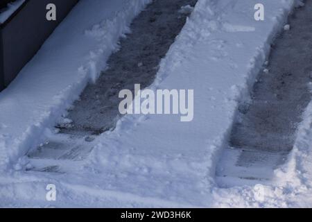 tire tracks in the snow Stock Photo