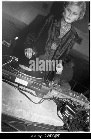 Sister Bliss of Faithless DJing at Spice at Cardiff University Great Hall in Cardiff, Wales on 9 December 1994. Photo: Rob Watkins. INFO: Sister Bliss, born Ayalah Bentovim, is a British DJ, producer, and member of the electronic music group Faithless. Renowned for her contributions to dance and electronic music, she's a pioneer in the genre, known for hits like 'Insomnia' and 'God Is a DJ.' Stock Photo