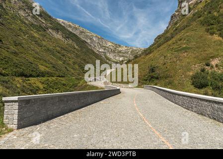 Tremola, old Gotthard Pass road with cobblestones leading from Airolo to the Gotthard Pass, Canton of Ticino, Switzerland Stock Photo