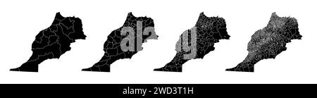 Set of state maps of Morocco with regions and municipalities division. Department borders, isolated vector maps on white background. Stock Vector