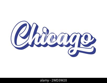 Handwritten word Chicago. Name of State capital of . 3D vintage, retro lettering for poster, sticker, flyer, header, card, clothing Stock Vector