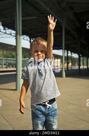 Child at Torun Glowny railway station in Torun. Poland Stock Photo