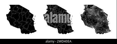 Tanzania Map. Tanzanian Country Map. Black and White National Nation ...