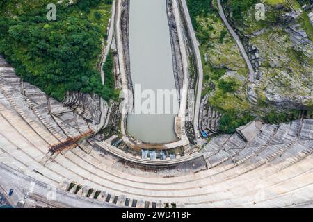 Inguri hydroelectric power plant in Georgia. Aerial view from drone of ...
