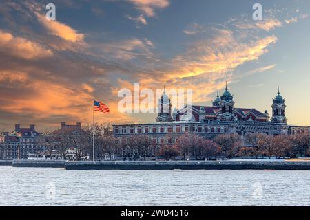 NEW YORK, USA - MARCH 9, 2020: The Ellis Island National Museum of Immigration, housed inside the restored Main Building, built in 1900. Stock Photo