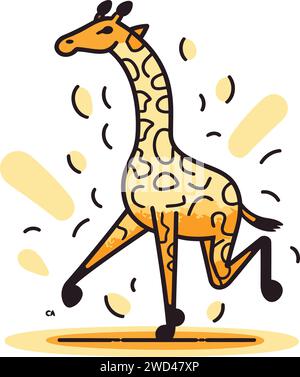 Giraffe dancing on white background. Vector illustration in cartoon style. Stock Vector