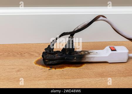 Electrical Surge Protector Outlet And Extension Cord Fire. Electricity 