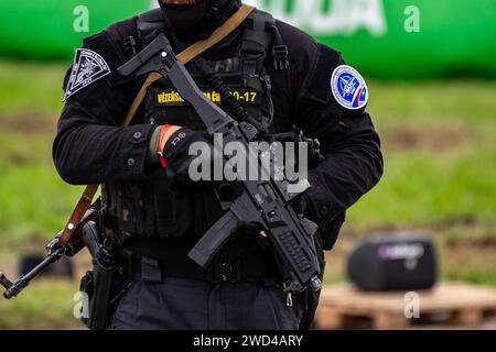 Special forces SWAT team shootout and arresting criminal terrorists during operation in the Czech Republic. Armed police operators during training Stock Photo