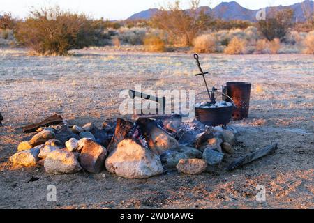 Outdoor Dutch Oven Cooking in the Arizona desert Stock Photo
