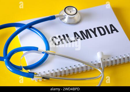 Chlamydia (Chlamydia Trachomatis) Conceptual word Chlamydia in doctor's notebook. Health concept, Bacteria causing urinary tract infection, Sexually t Stock Photo