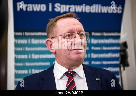 Warsaw, Poland. 18th Jan, 2024. Robert Telus, Member of Parliament from the Law and Justice party (PiS) is seen at the Sejm - Lower House of Parliament. Continuation of the third session of the Lower House of Polish Parliament (Sejm) of the 10th term. Credit: SOPA Images Limited/Alamy Live News Stock Photo